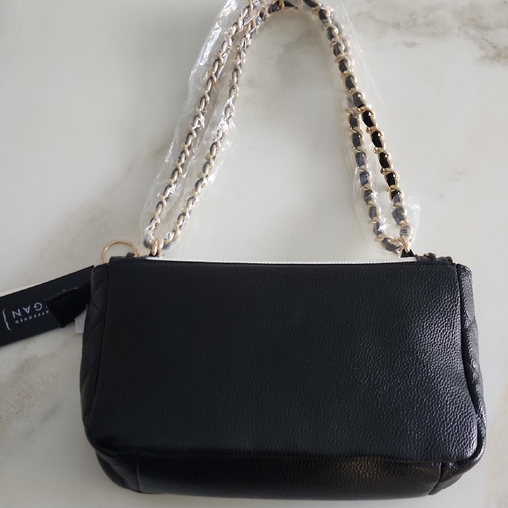 Elegant Black and White Vegan Leather Bag - Picture 5 of 10